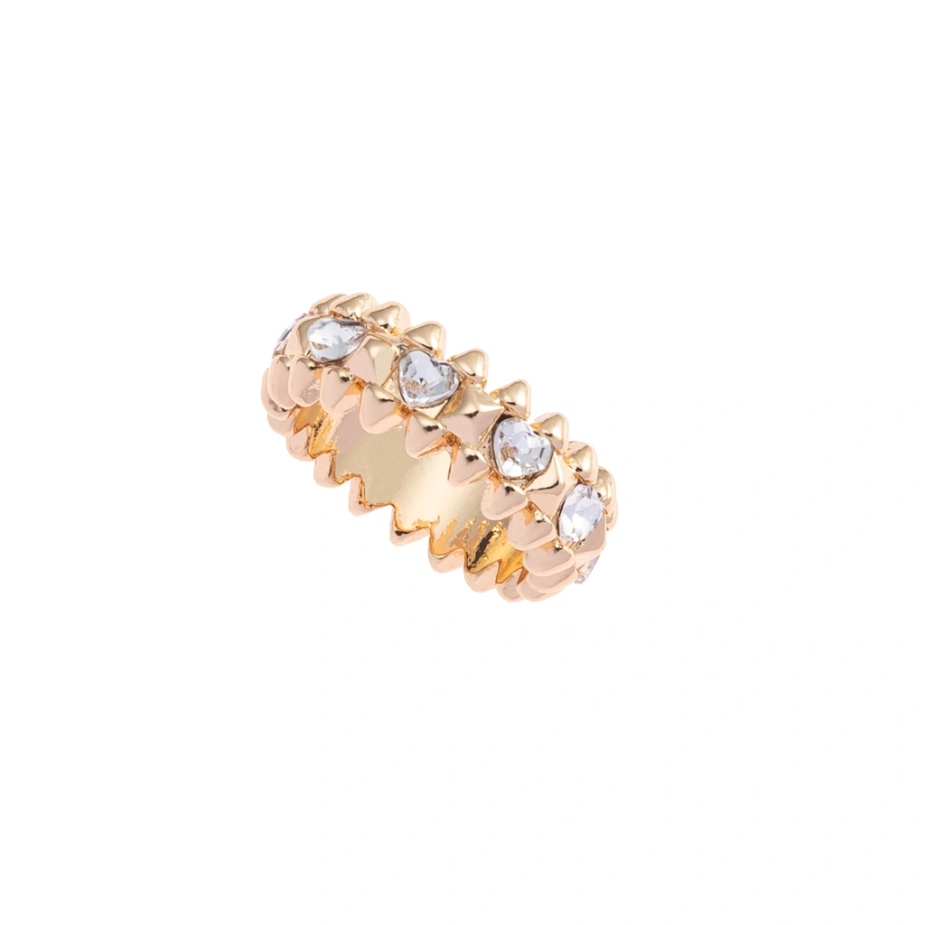 Guldfärgad ring Spike Noir, klara hjärtan - 18 mm