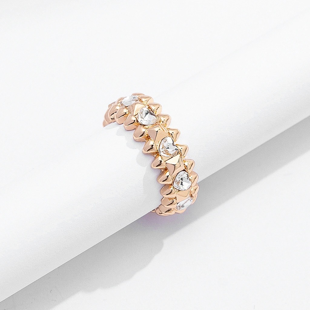 Guldfärgad ring Spike Noir, klara hjärtan - 18 mm