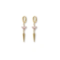 Guldfärgade örhängen creoler, rosa stenar & spike - 4 cm