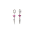 Silverfärgade örhängen creoler, röda stenar & spike - 4 cm