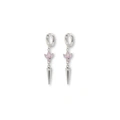Silverfärgade örhängen creoler, rosa stenar & spike - 4 cm