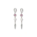 Silverfärgade örhängen creoler, rosa sten & spike - 6 cm