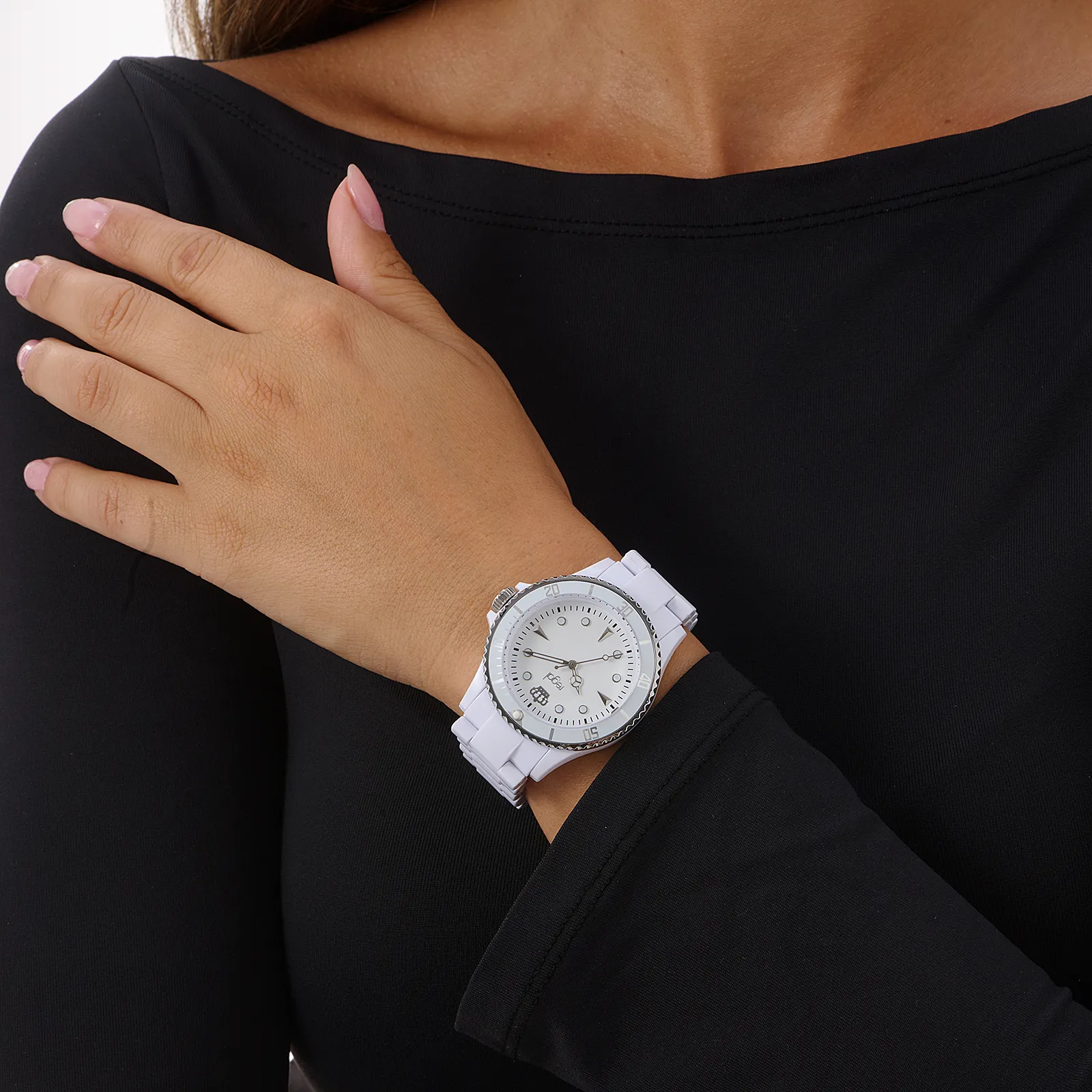 Regal unisexklocka, vitt plastband - R77334-141