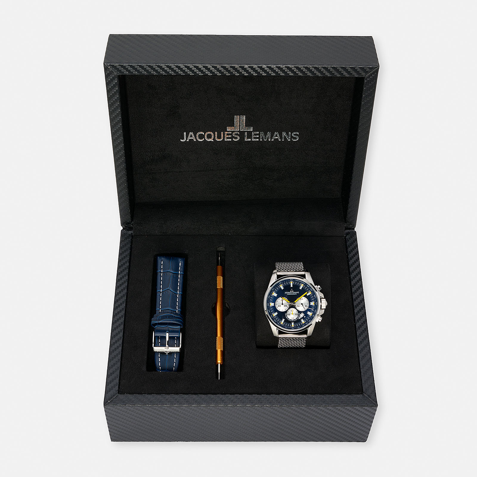 Jacques Lemans Liverpool herrklocka - set blå/stål, 44 mm