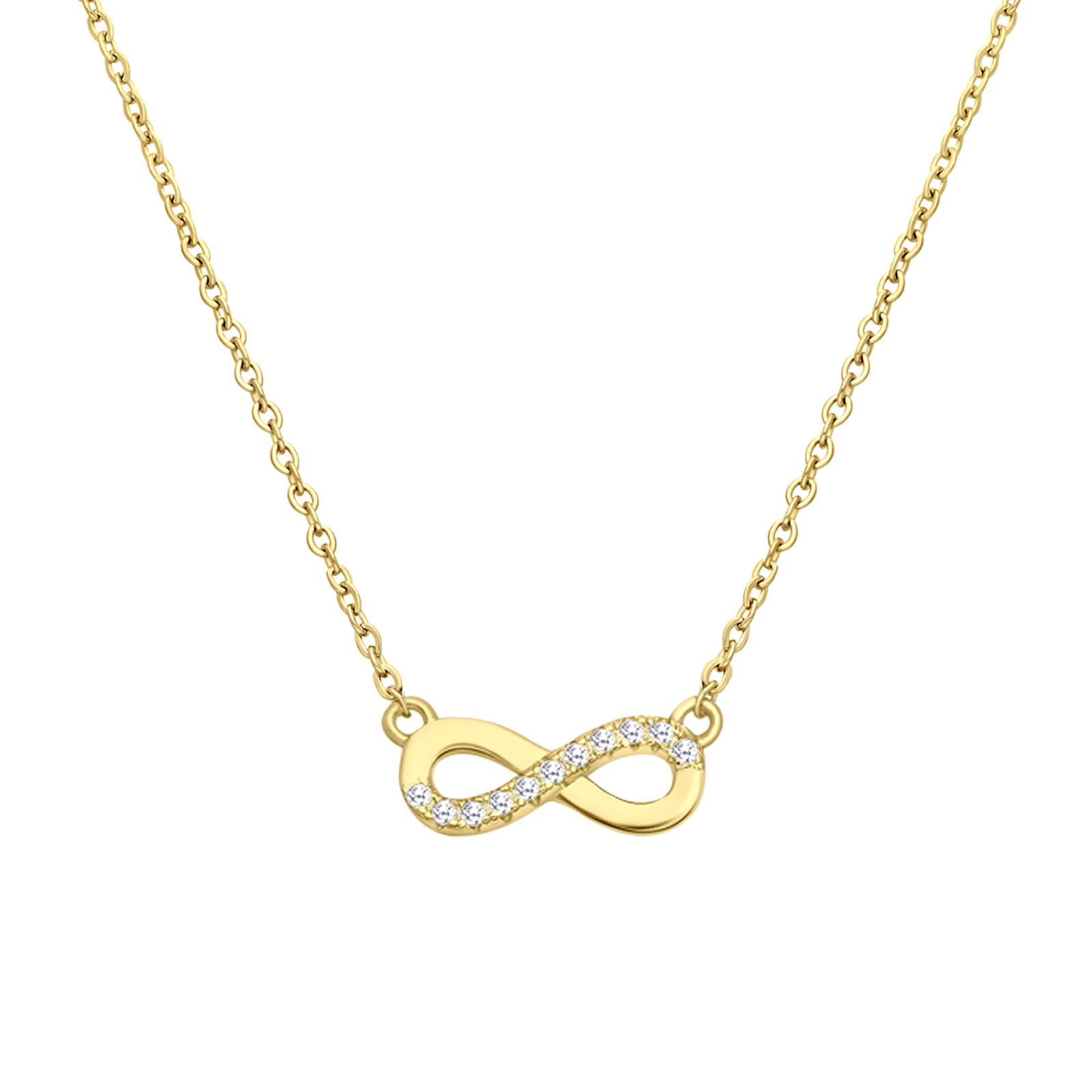 Guldpläterat silverhalsband för dam, evighetssymbol med kubisk zirkonia – 40+2 cm