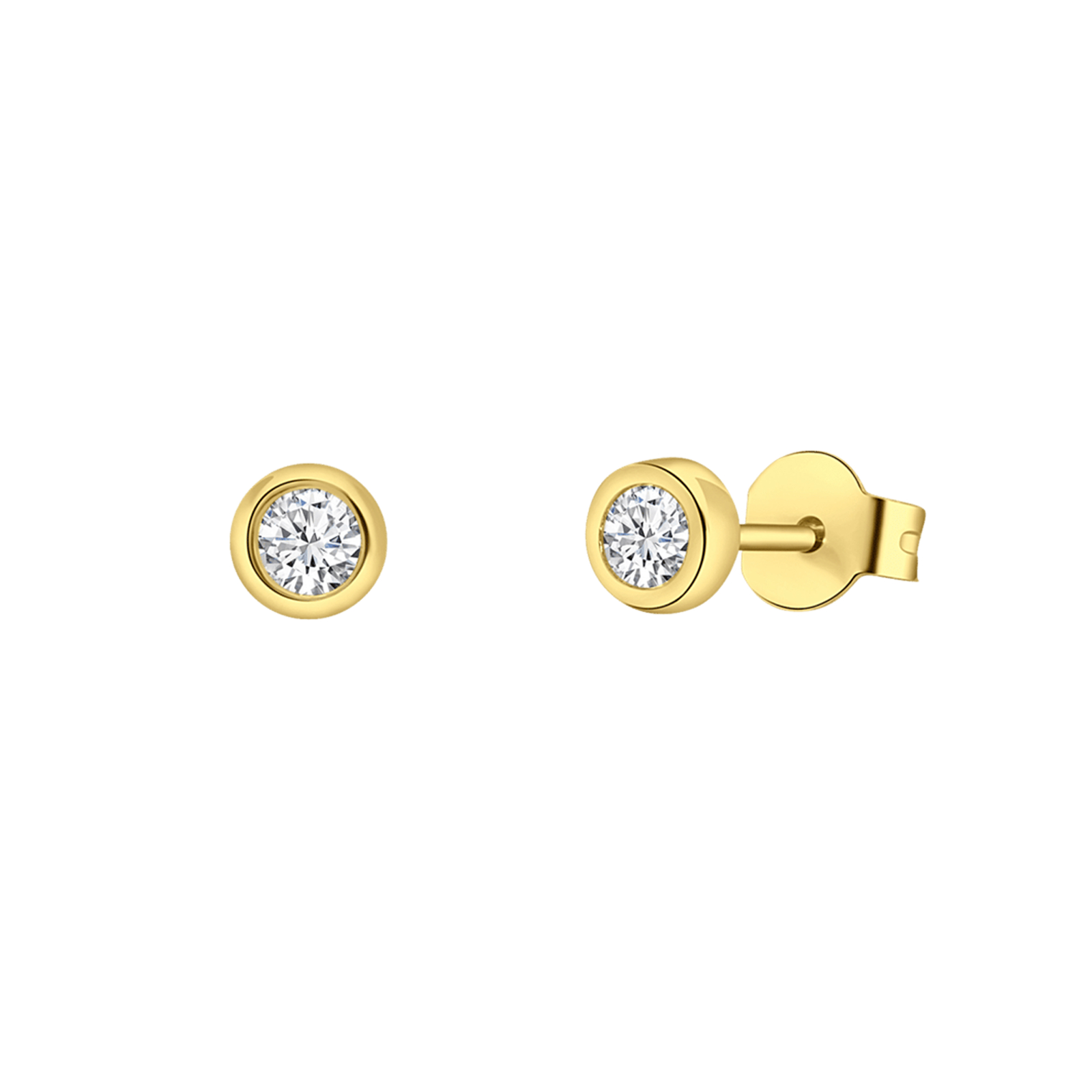 Guldpläterade silverörhängen, runda med kubisk zirkonia - 3 mm
