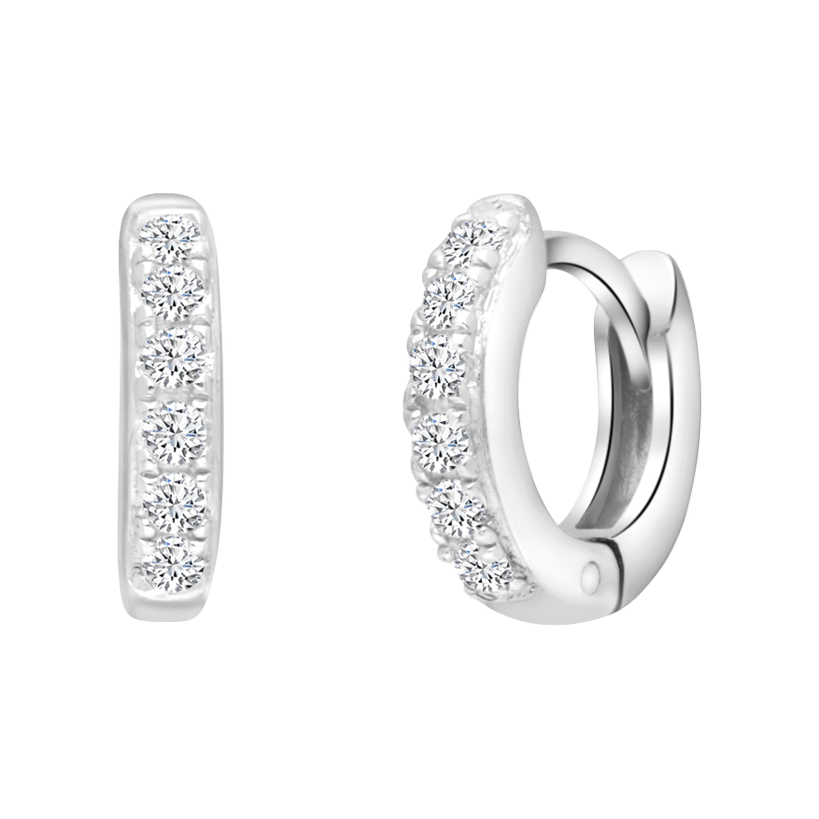 Rhodiumpläterade silverörhängen, creoler med kubisk zirkonia - 10 mm