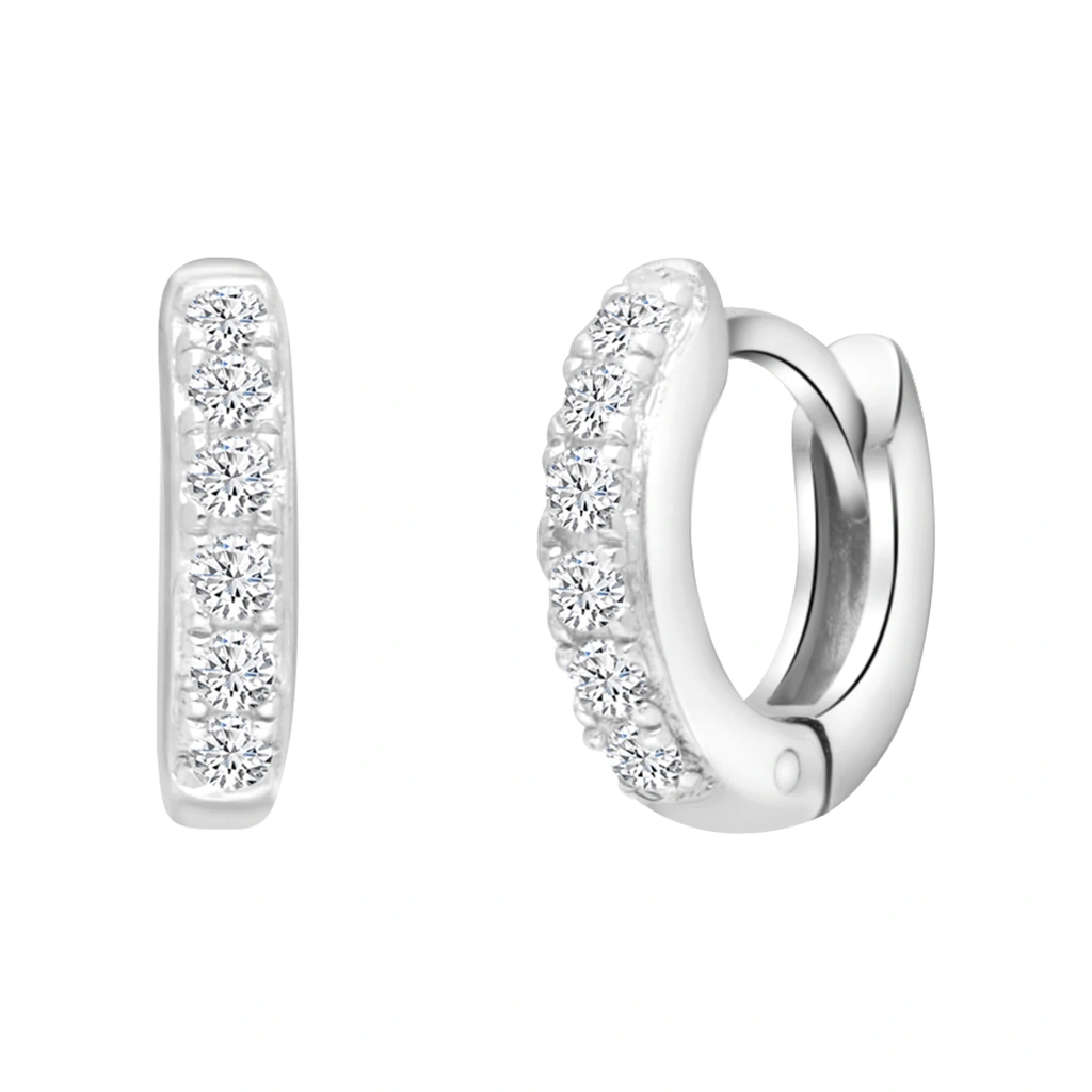Rhodiumpläterade silverörhängen, creoler med kubisk zirkonia - 10 mm