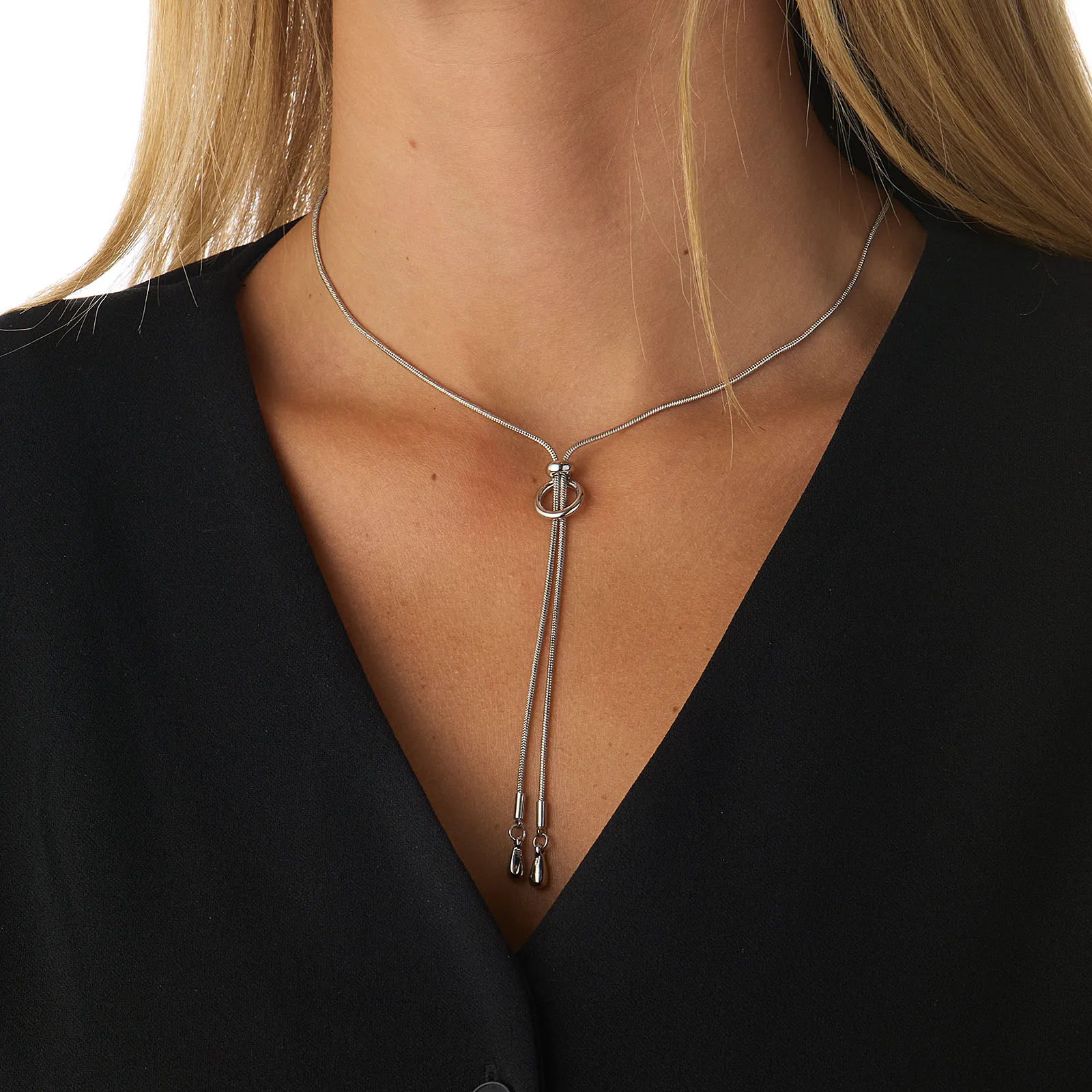 Silverfärgat halsband, ormkedja med justerbar ring
