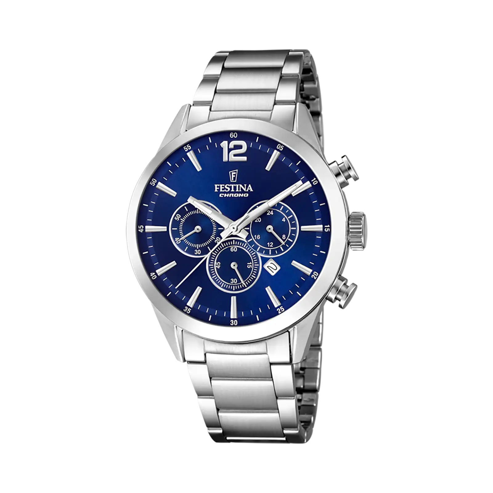 Festina Timeless Chrono herrklocka blå/stål, metallband - F20343/7