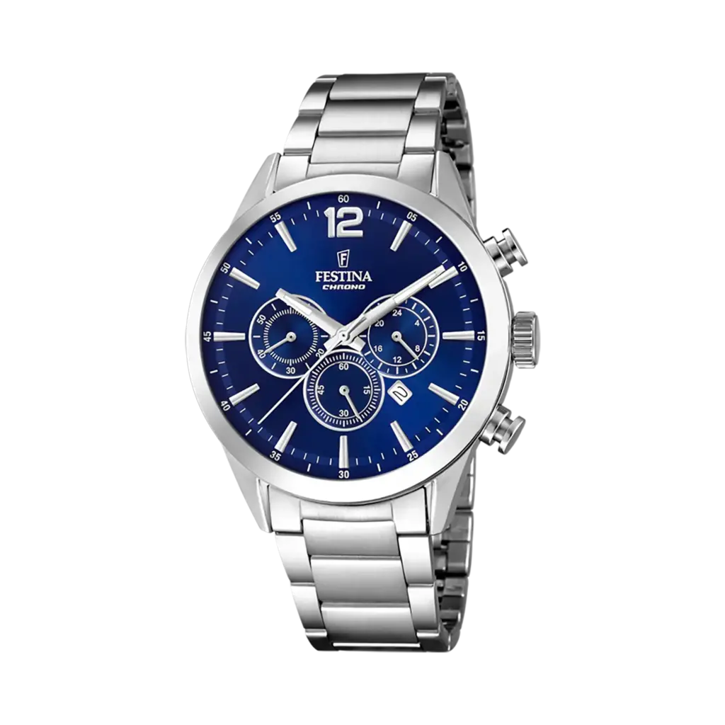 Festina Timeless Chrono herrklocka blå/stål, metallband - F20343/7