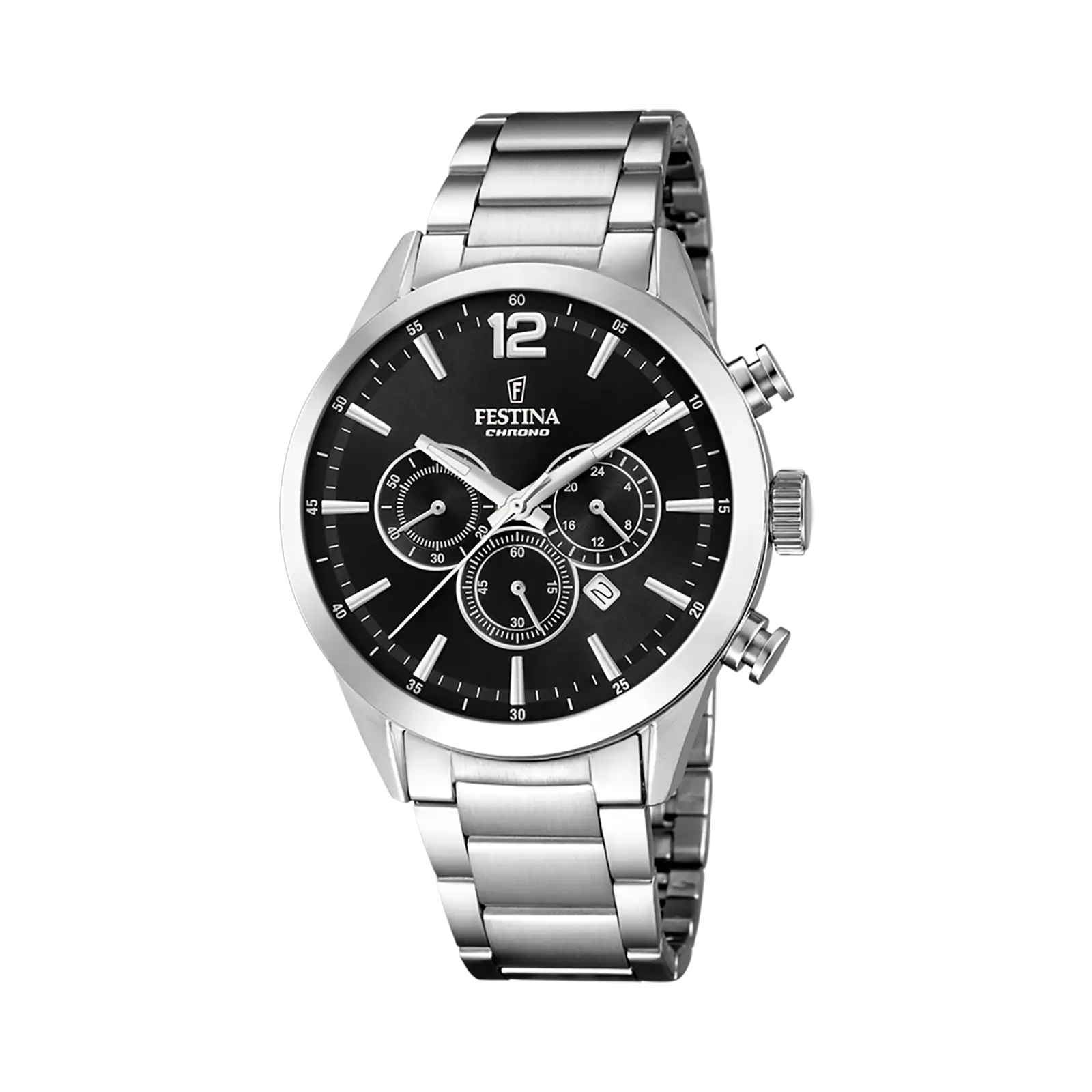 Festina Timeless Chrono herrklocka svart/stål, metallband - F20343/8