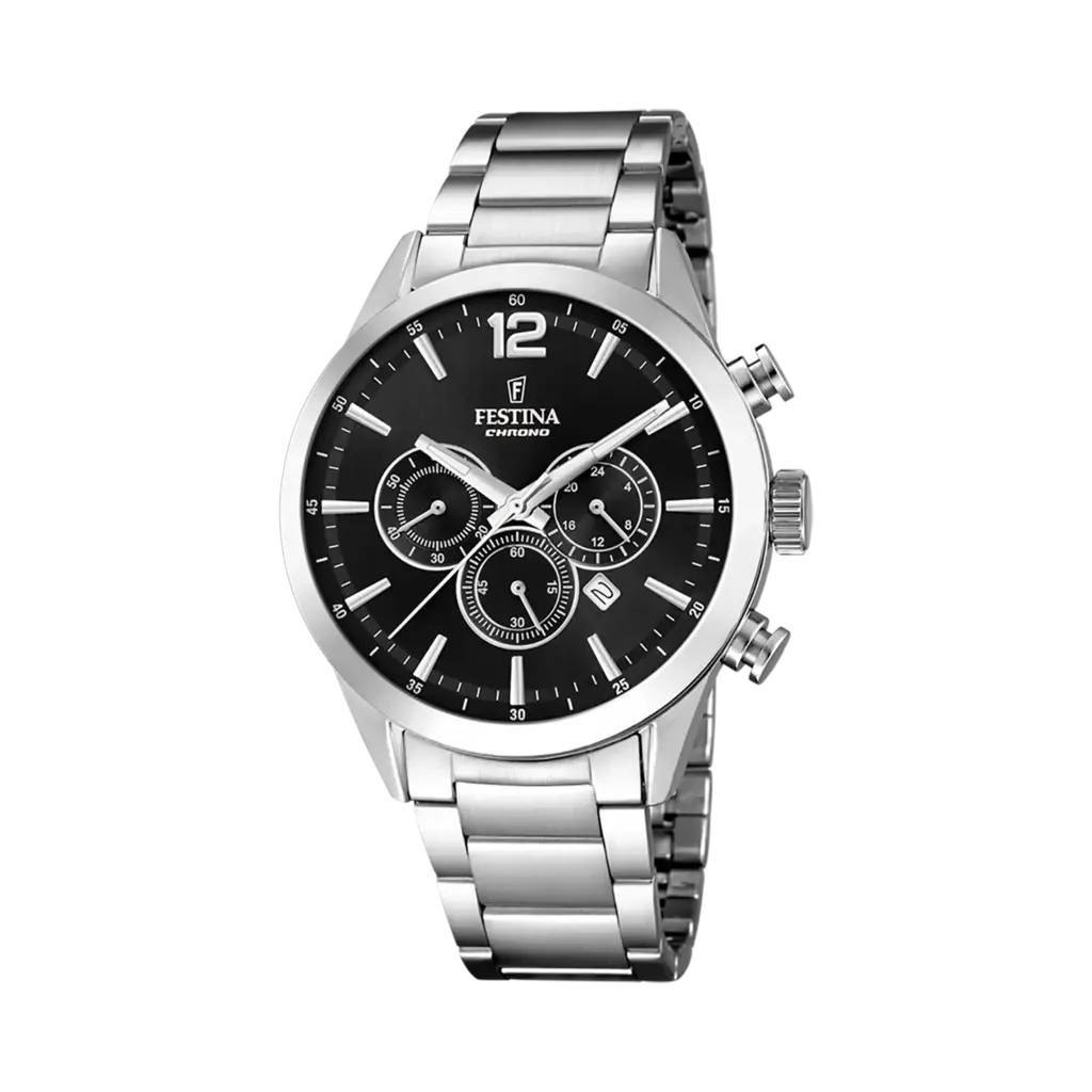 Festina Timeless Chrono herrklocka svart/stål, metallband - F20343/8