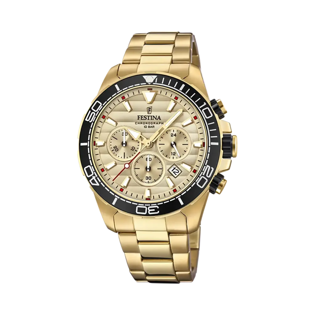 Festina Prestige herrklocka guld, metallband - F20364/1