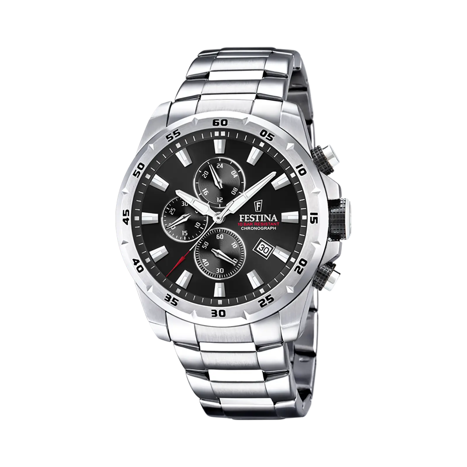 Festina Chrono Sport herrklocka svart/stål, metallband - F20463/4