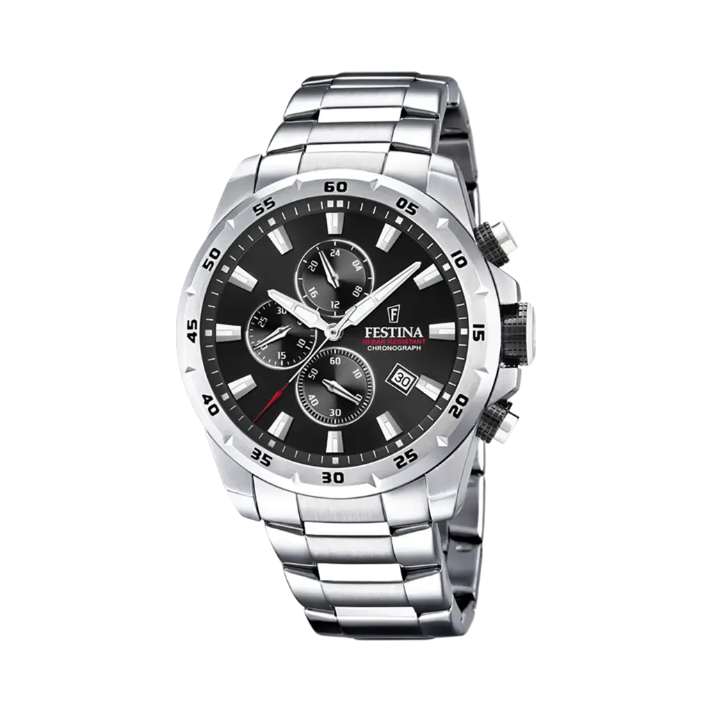 Festina Chrono Sport herrklocka svart/stål, metallband - F20463/4