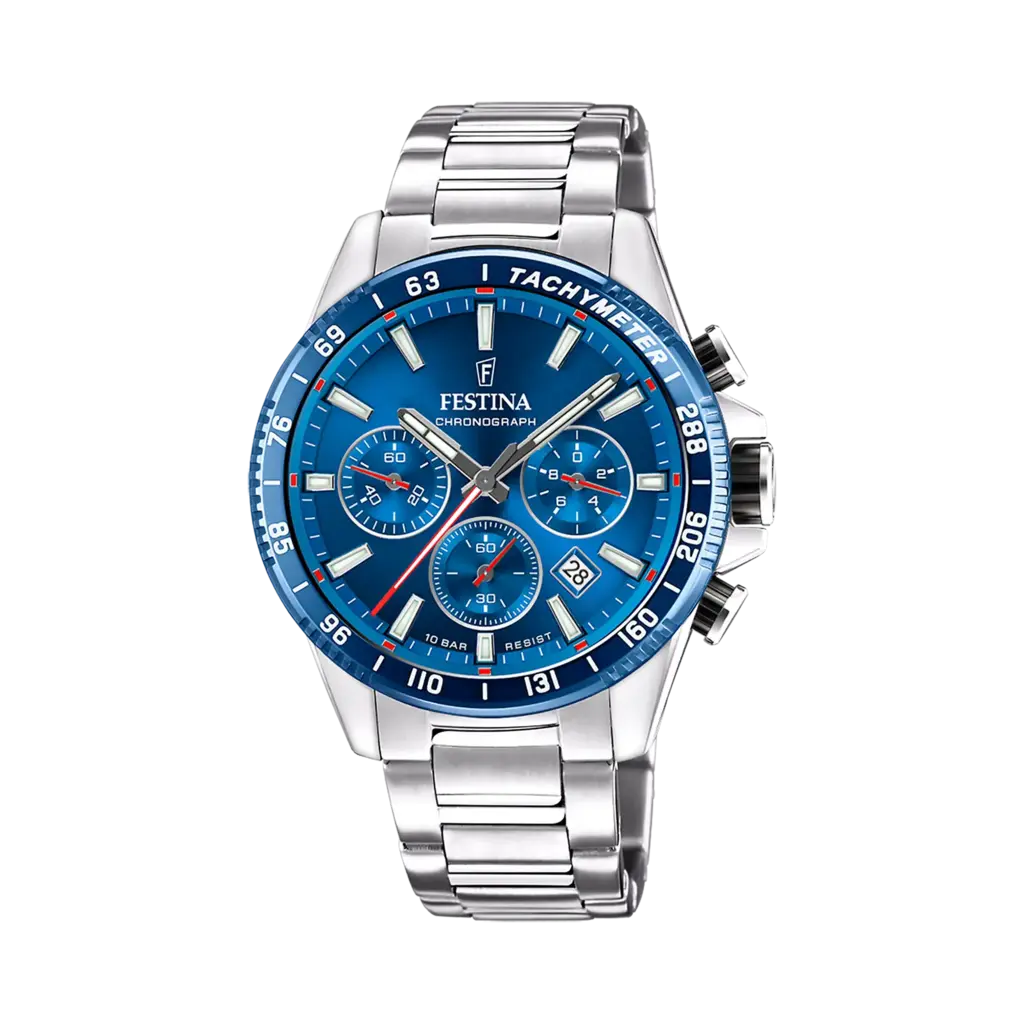 Festina Timeless Chronograph herr blå/stål, metallband - F20560/3