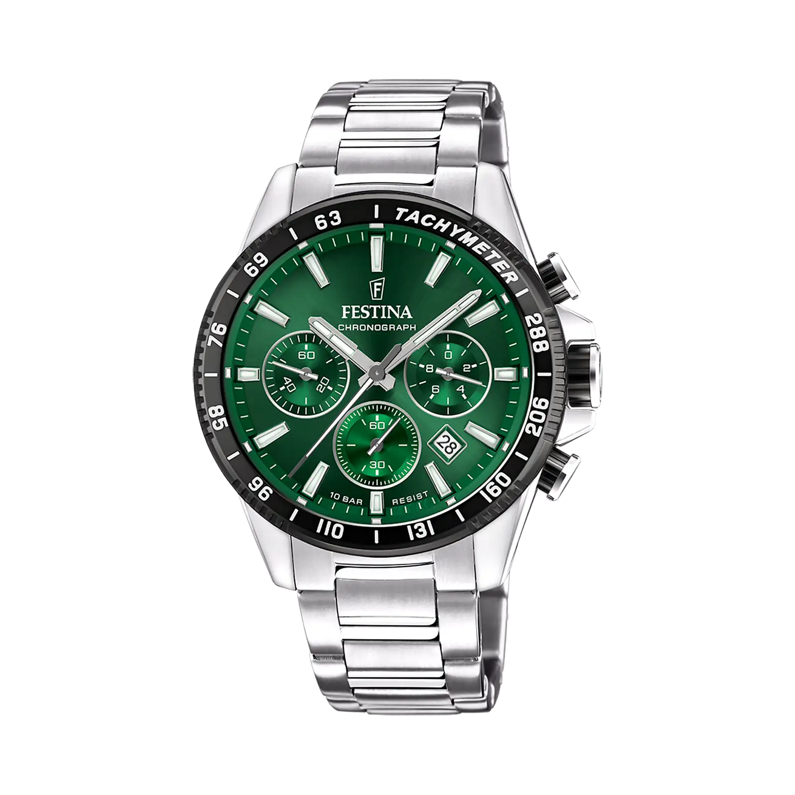 Festina Timeless Chronograph herr grön/stål, metallband - F20560/4