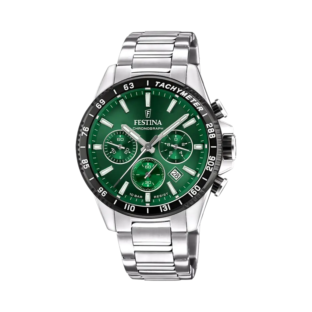 Festina Timeless Chronograph herr grön/stål, metallband - F20560/4