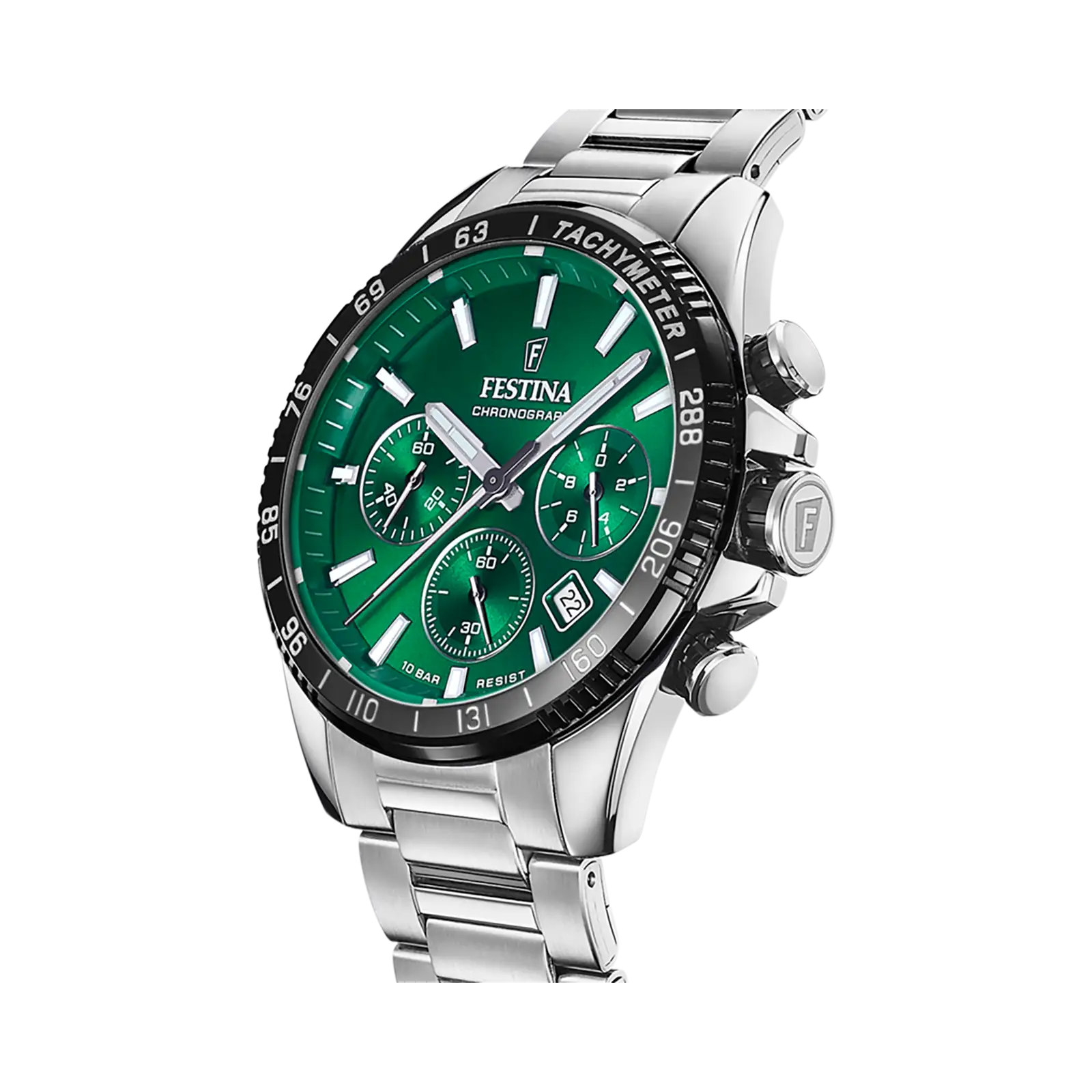 Festina Timeless Chronograph herr grön/stål, metallband - F20560/4