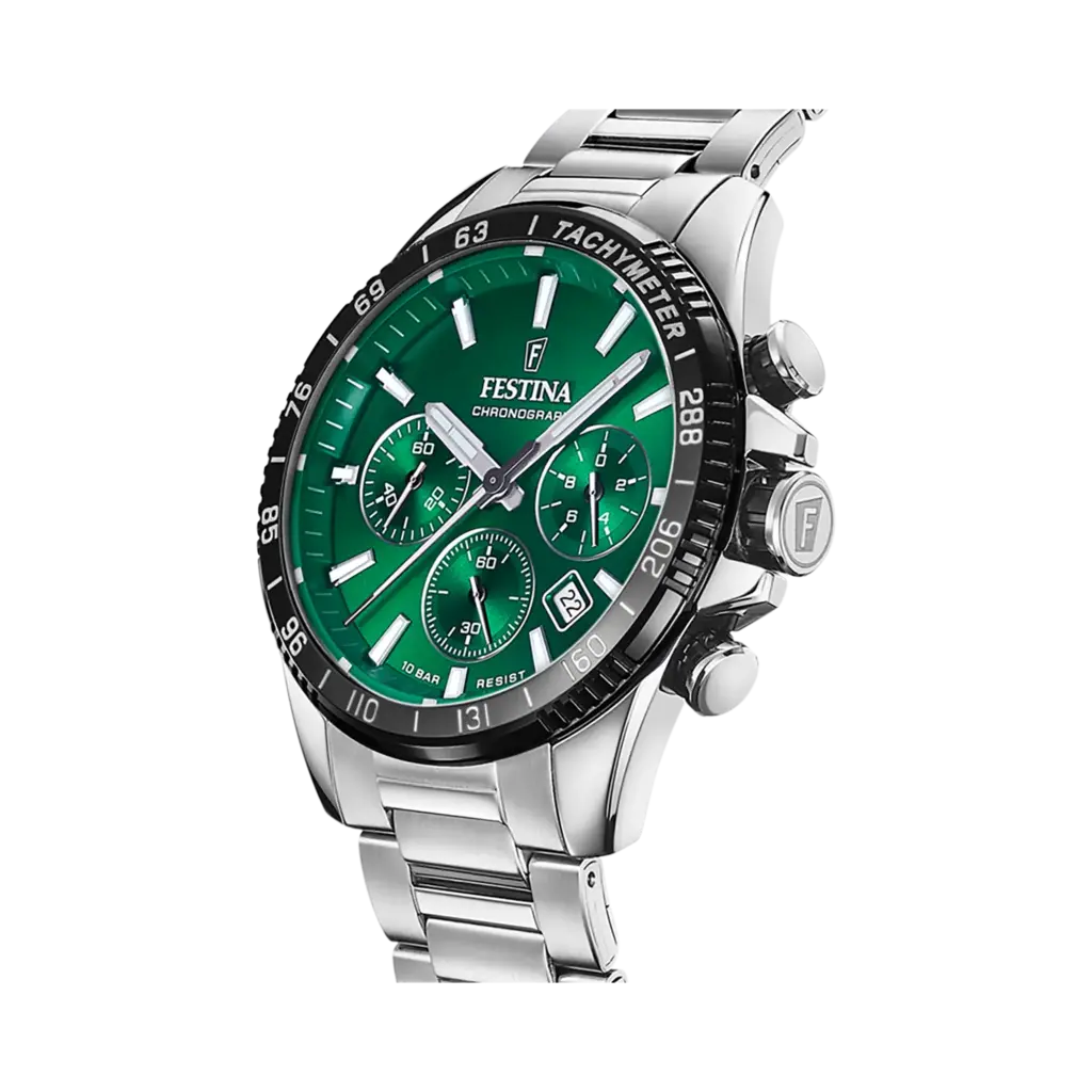 Festina Timeless Chronograph herr grön/stål, metallband - F20560/4