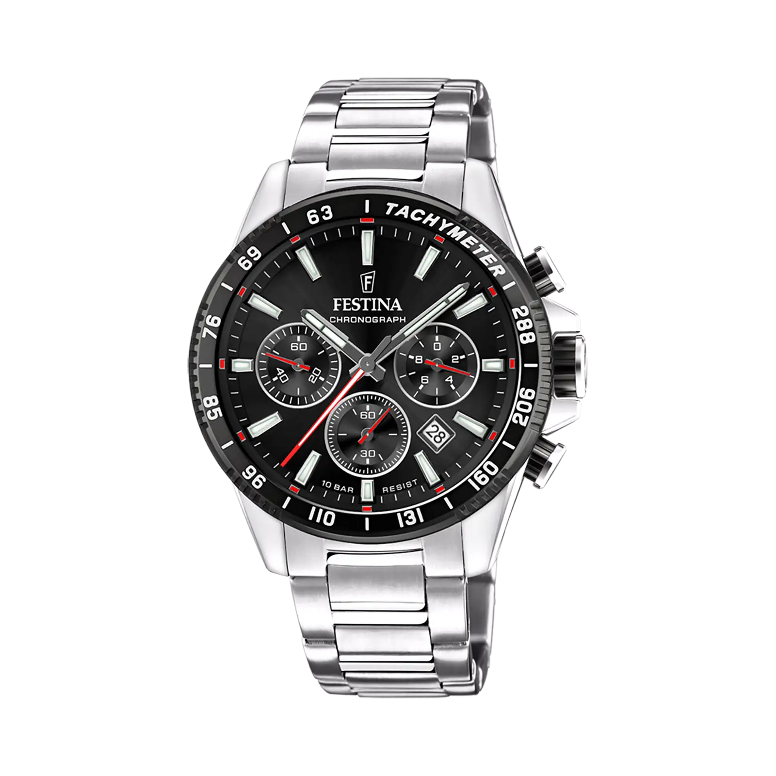 Festina Timeless Chronograph herr svart/stål, metallband - F20560/6