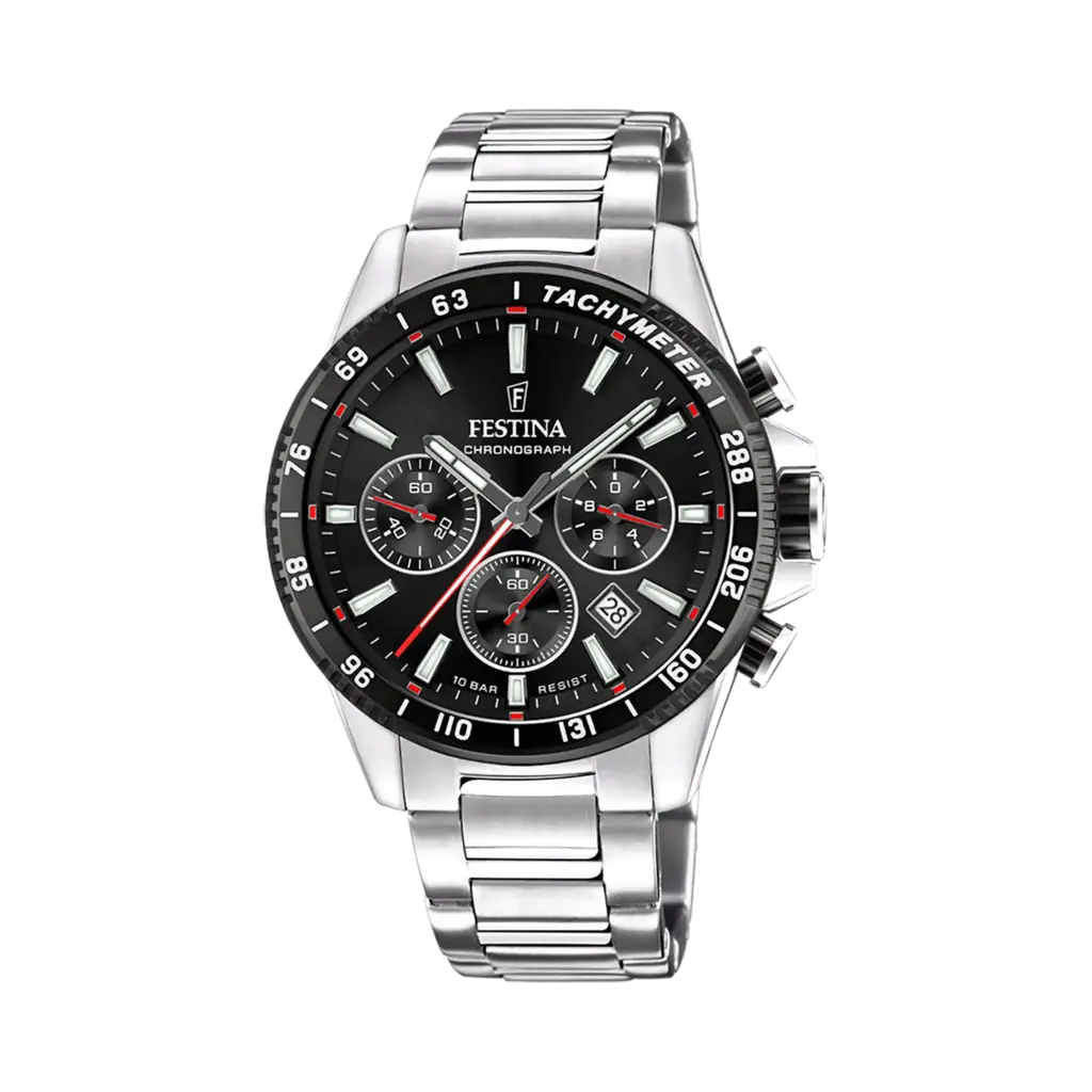 Festina Timeless Chronograph herr svart/stål, metallband - F20560/6
