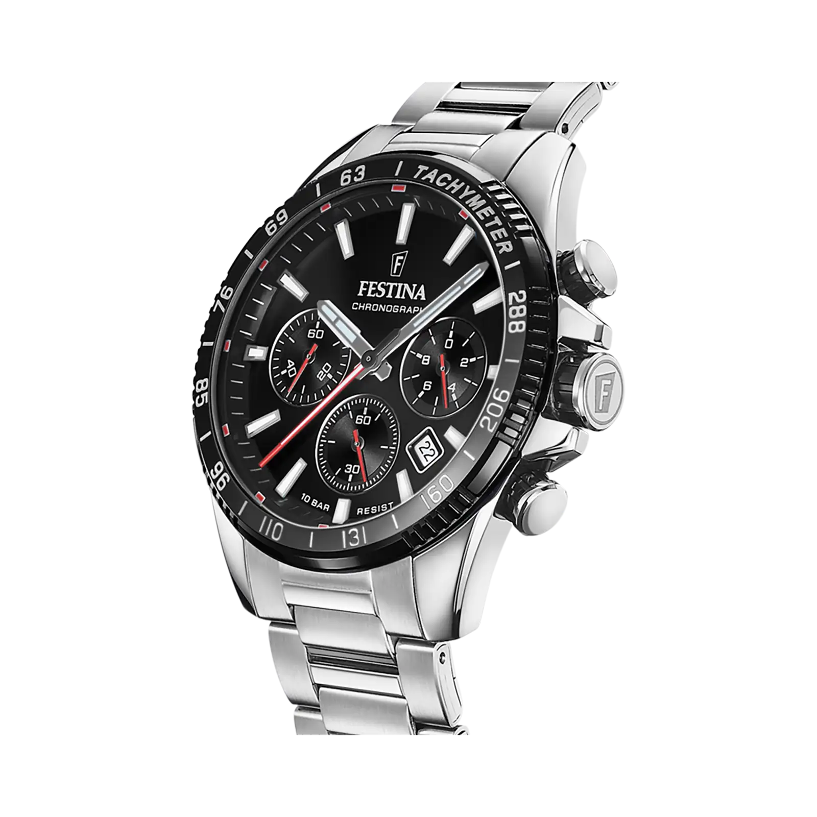 Festina Timeless Chronograph herr svart/stål, metallband - F20560/6