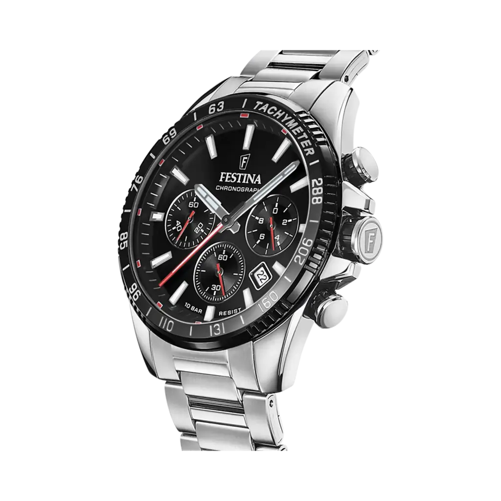 Festina Timeless Chronograph herr svart/stål, metallband - F20560/6