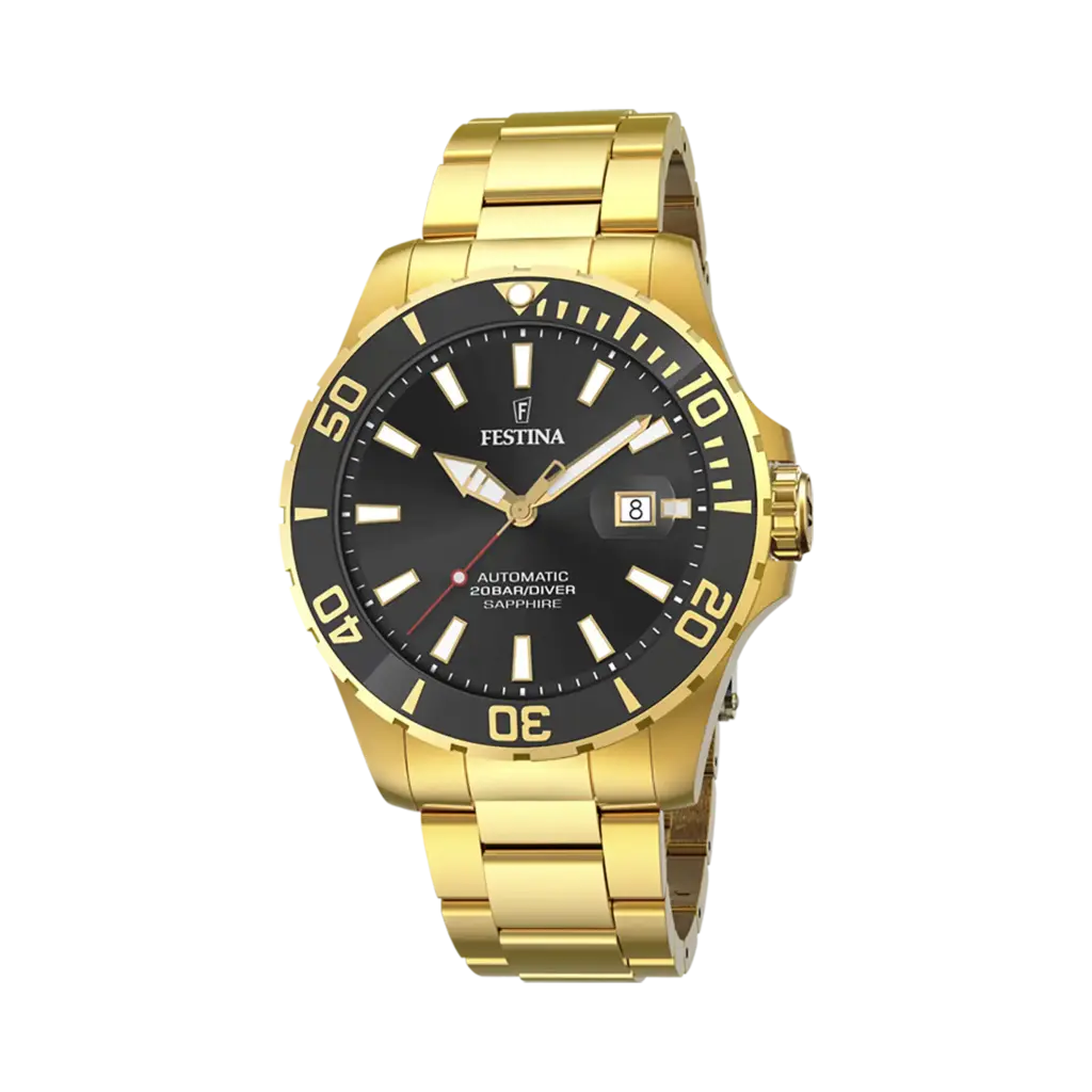 Festina Automatic Diver automatisk svart/guld, metallband - F20533/2