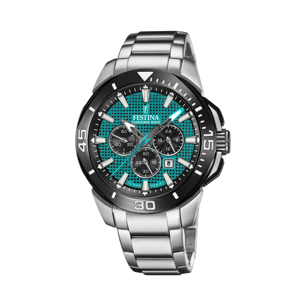 Festina Chrono Bike herrklocka grön/stål, metallband - F20641/3