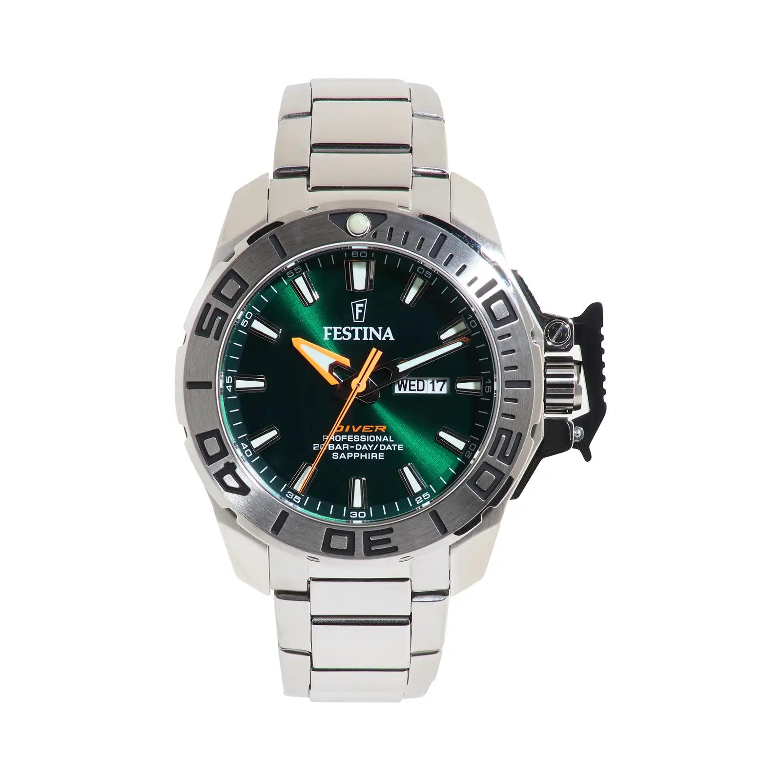 Festina The Original Diver herrklocka grön/stål, metallband - F20665/2