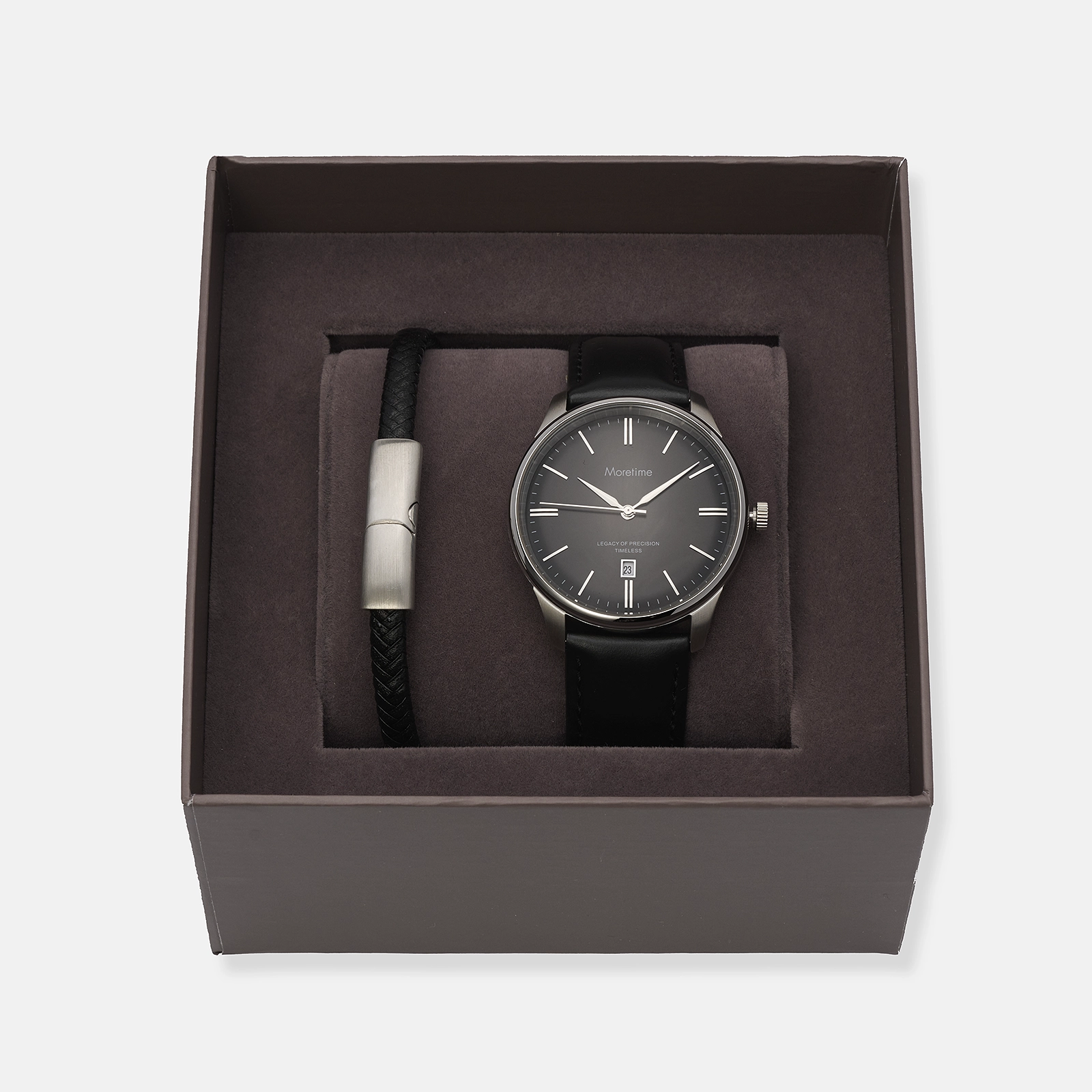Moretime herrklocka svart/stål, läderband - MG1313-237