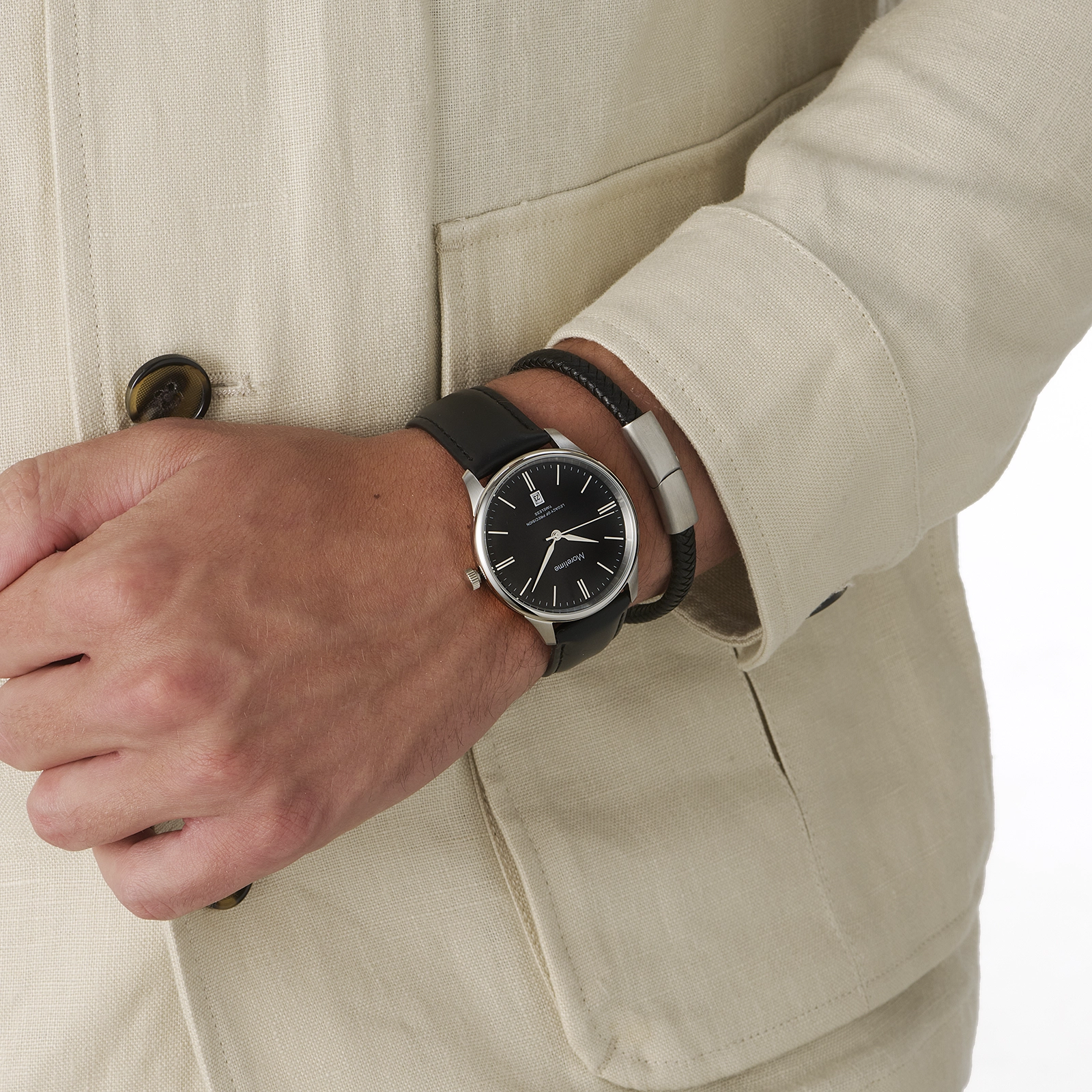 Moretime herrklocka svart/stål, läderband - MG1313-237