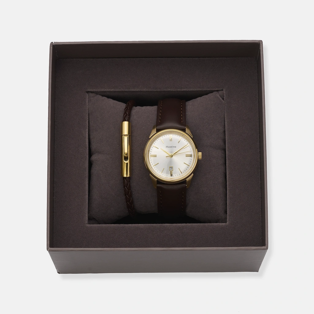 Moretime damklocka silver/guld, läderband - MG1328-636
