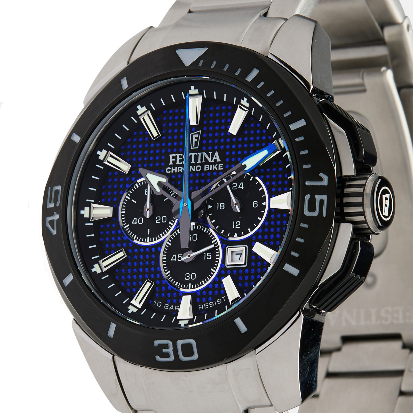 Festina Chrono Bike herrklocka blå/stål, metallband - F20641/2