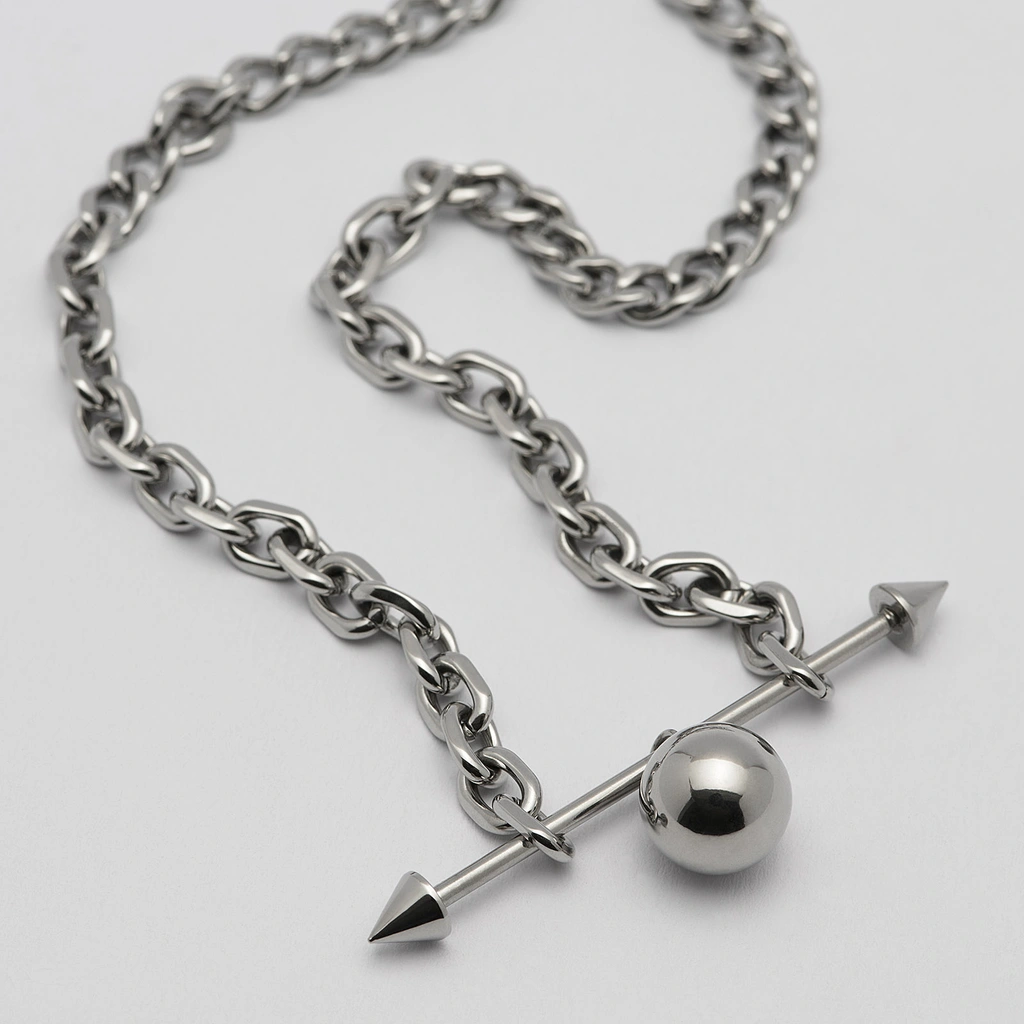 Halsband stål, skivstång med spikes och boll - 40+5 cm