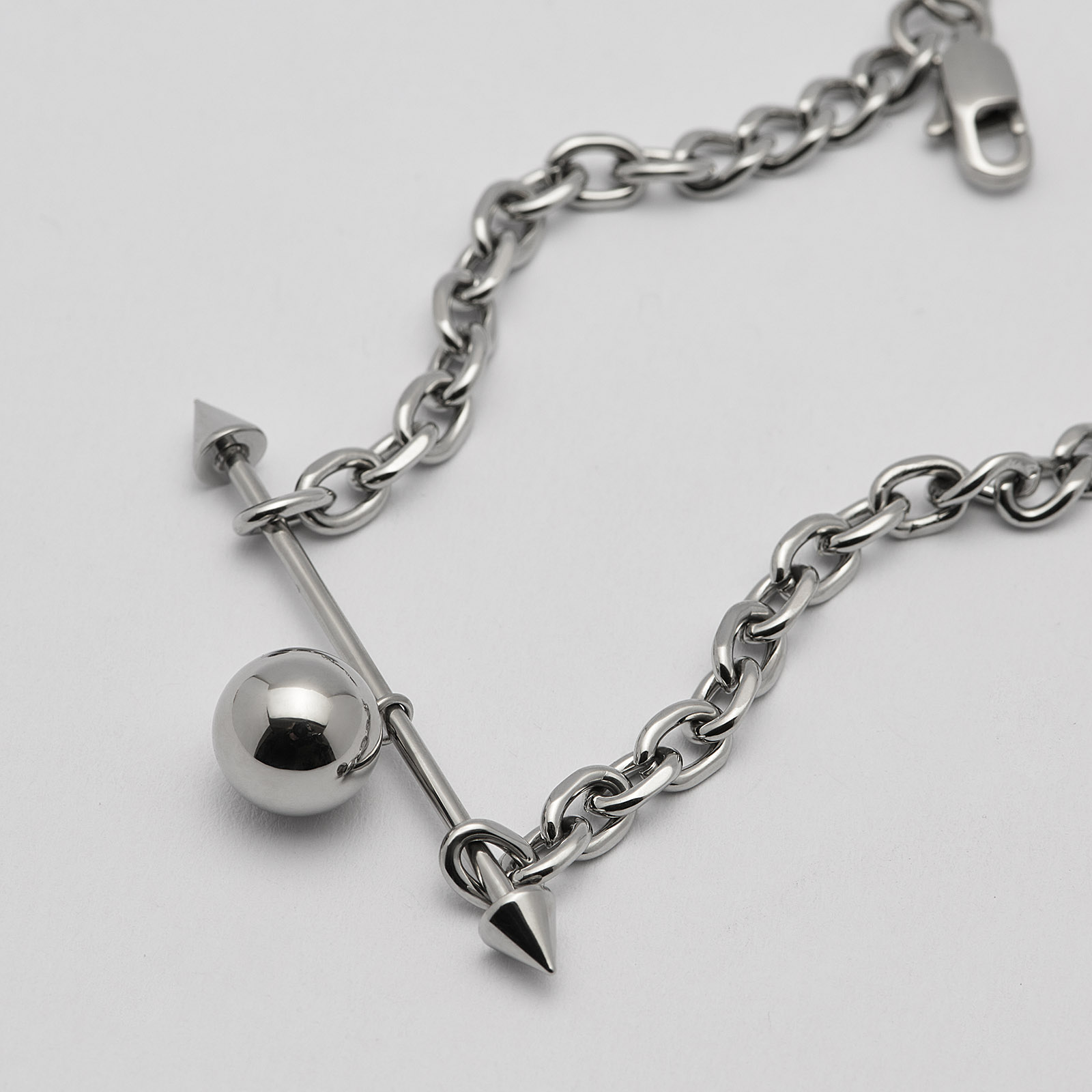 Armband stål, skivstång med spikes och boll - 16+4 cm