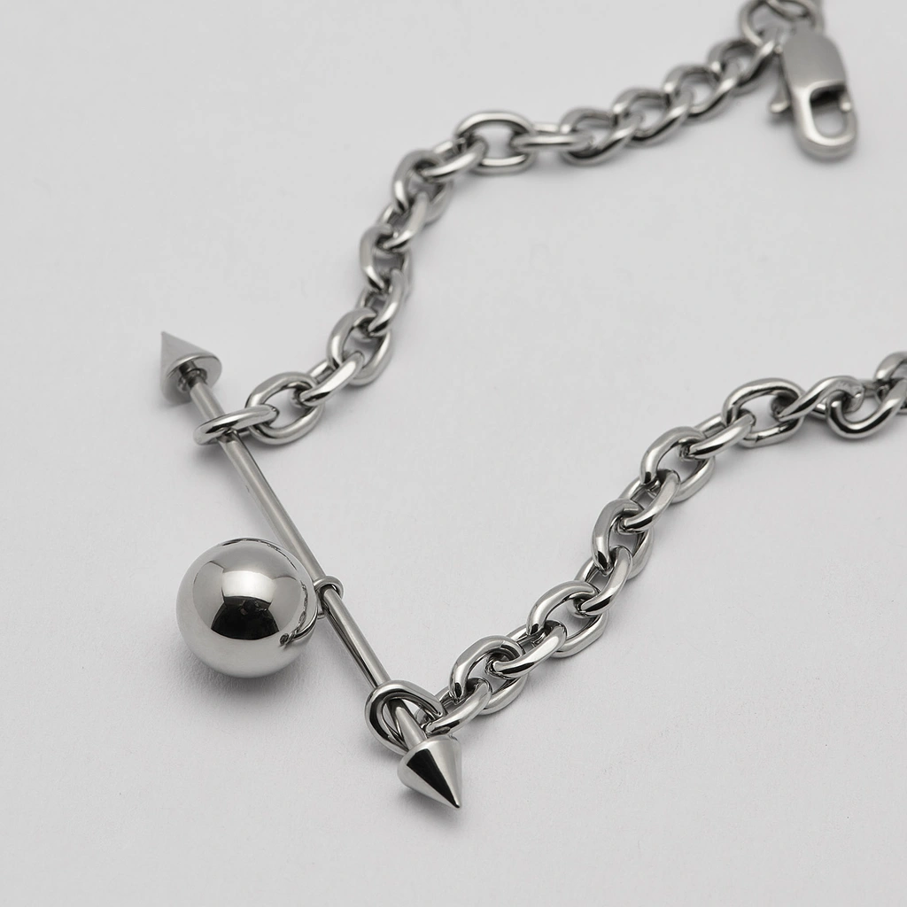 Armband stål, skivstång med spikes och boll - 16+4 cm