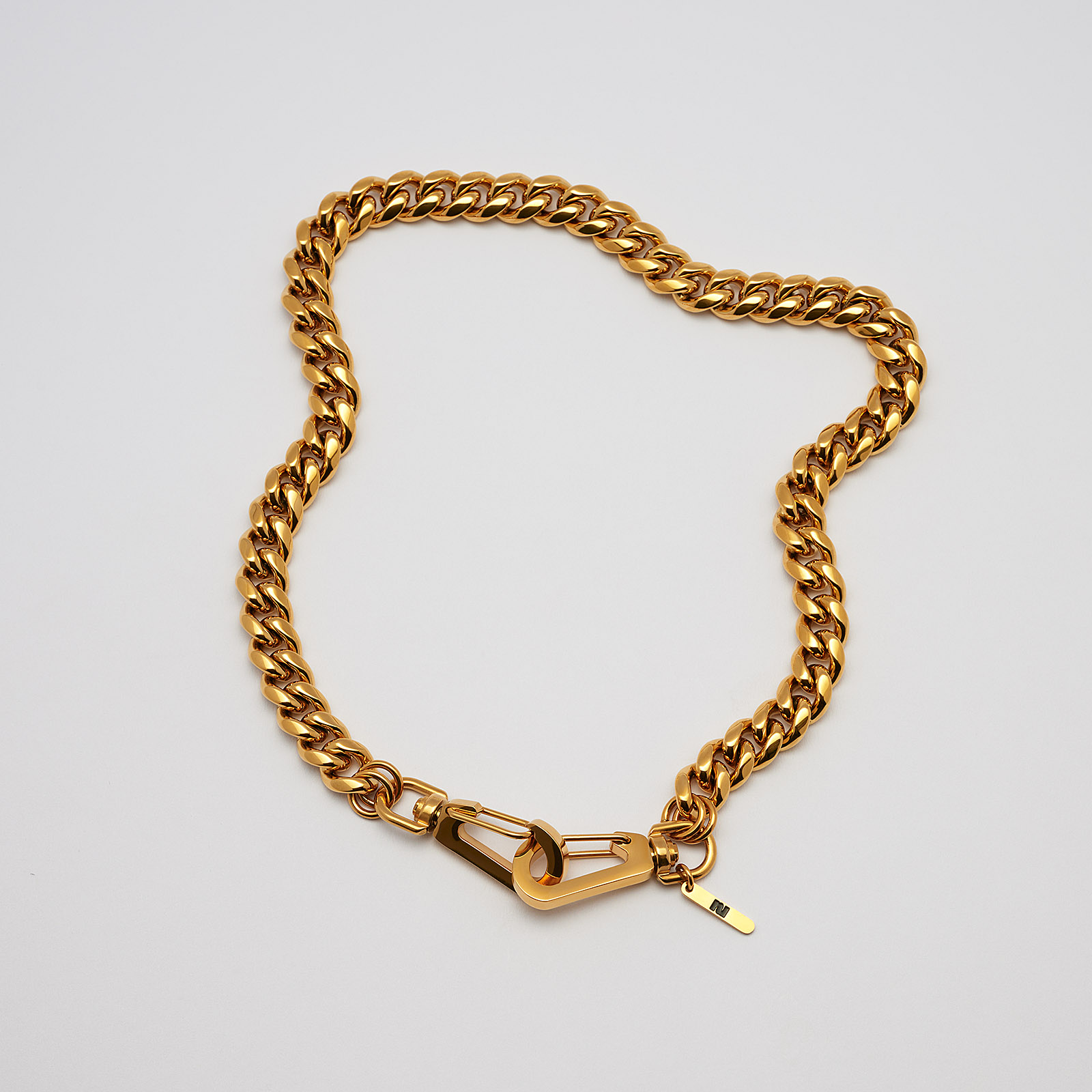 Halsband i guldpläterat stål, pansarlänk med hake - 10 mm