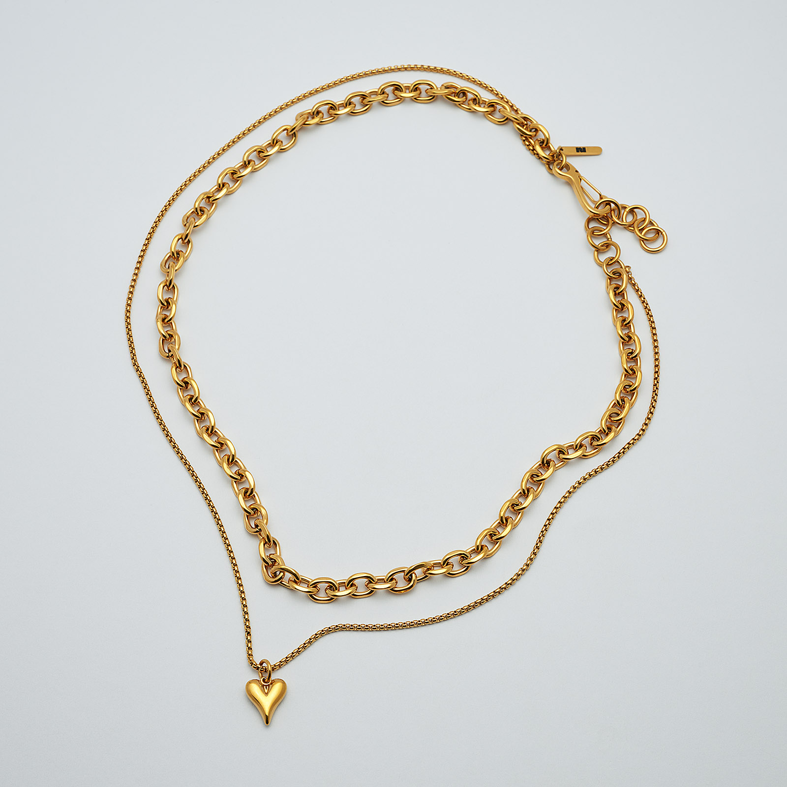 Halsband i guldpläterat stål, dubbelkedja - 50/57+5 cm