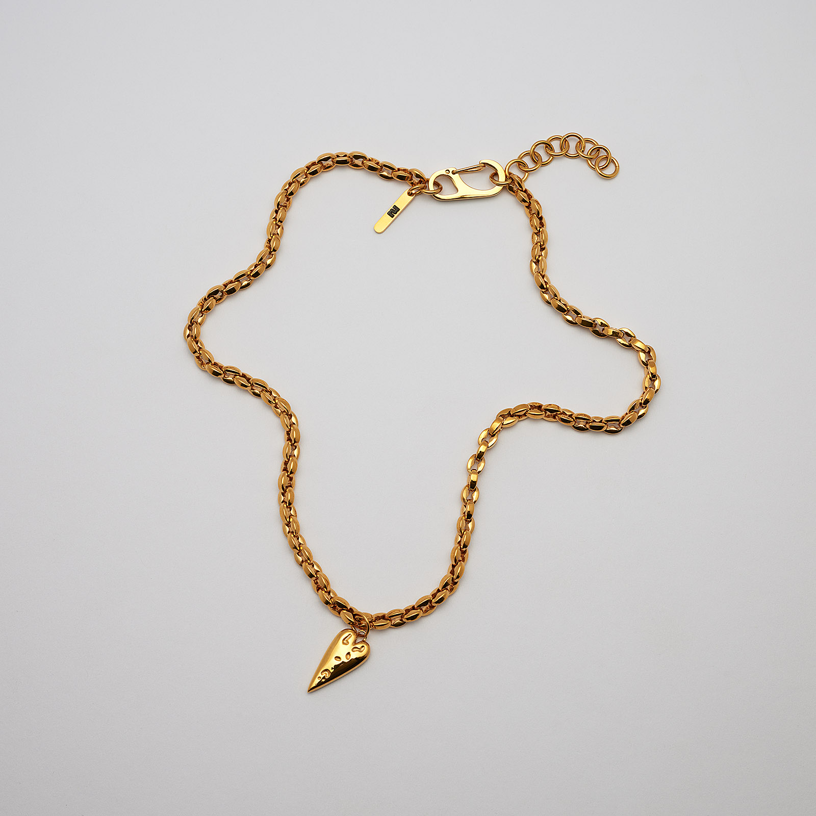 Halsband i guldpläterat stål, kedja hjärta - 5 mm x 40+5 cm