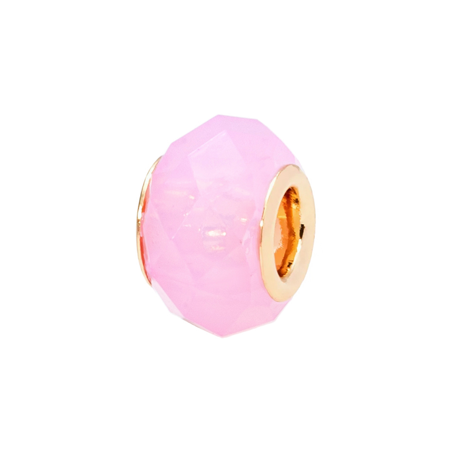 Guldfärgad armbandsberlock, rund med rosa facetterad sten