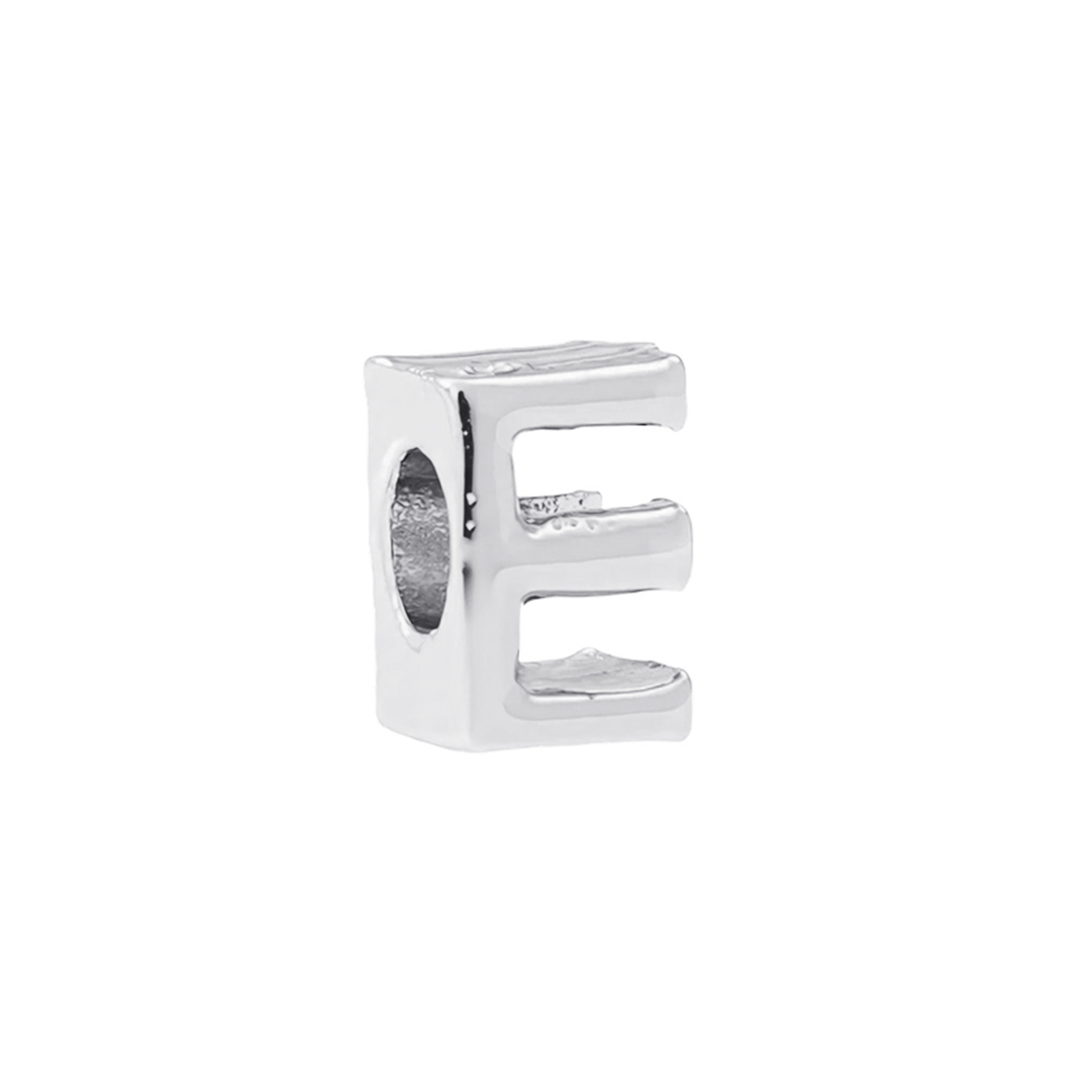 Silverfärgad armbandsberlock, bokstav E