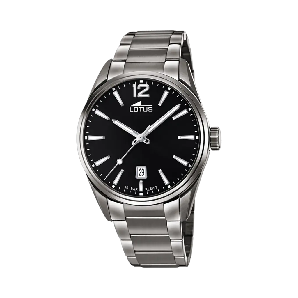 Lotus herrklocka -  metallband, stål/svart, 42 mm