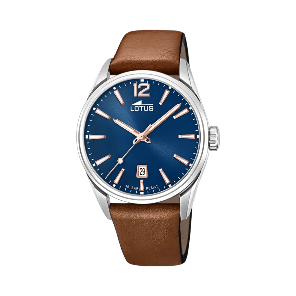 Lotus herrklocka -  datum, läder/blå, 42 mm