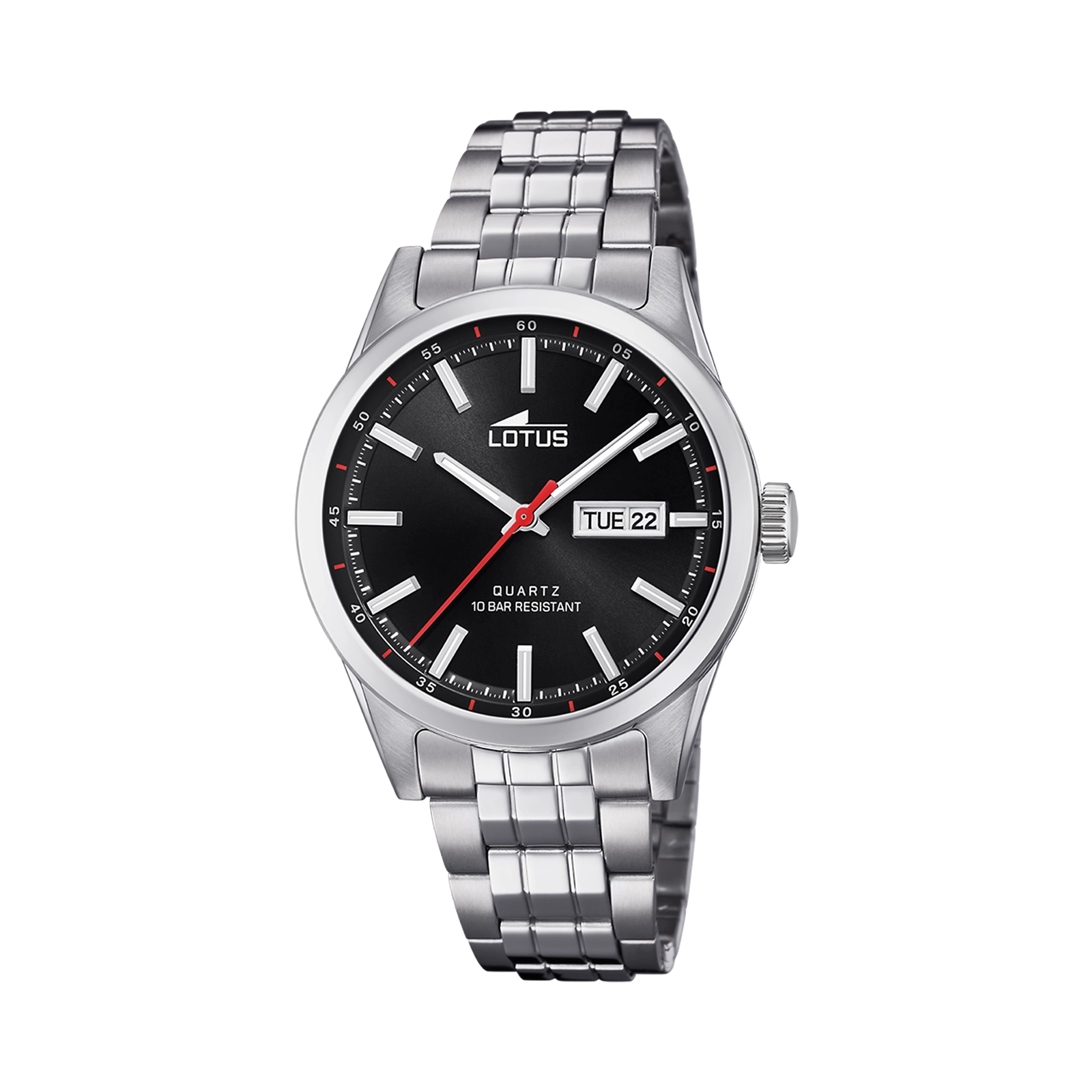 Lotus herrklocka - dag/datum, stål/svart, 42mm