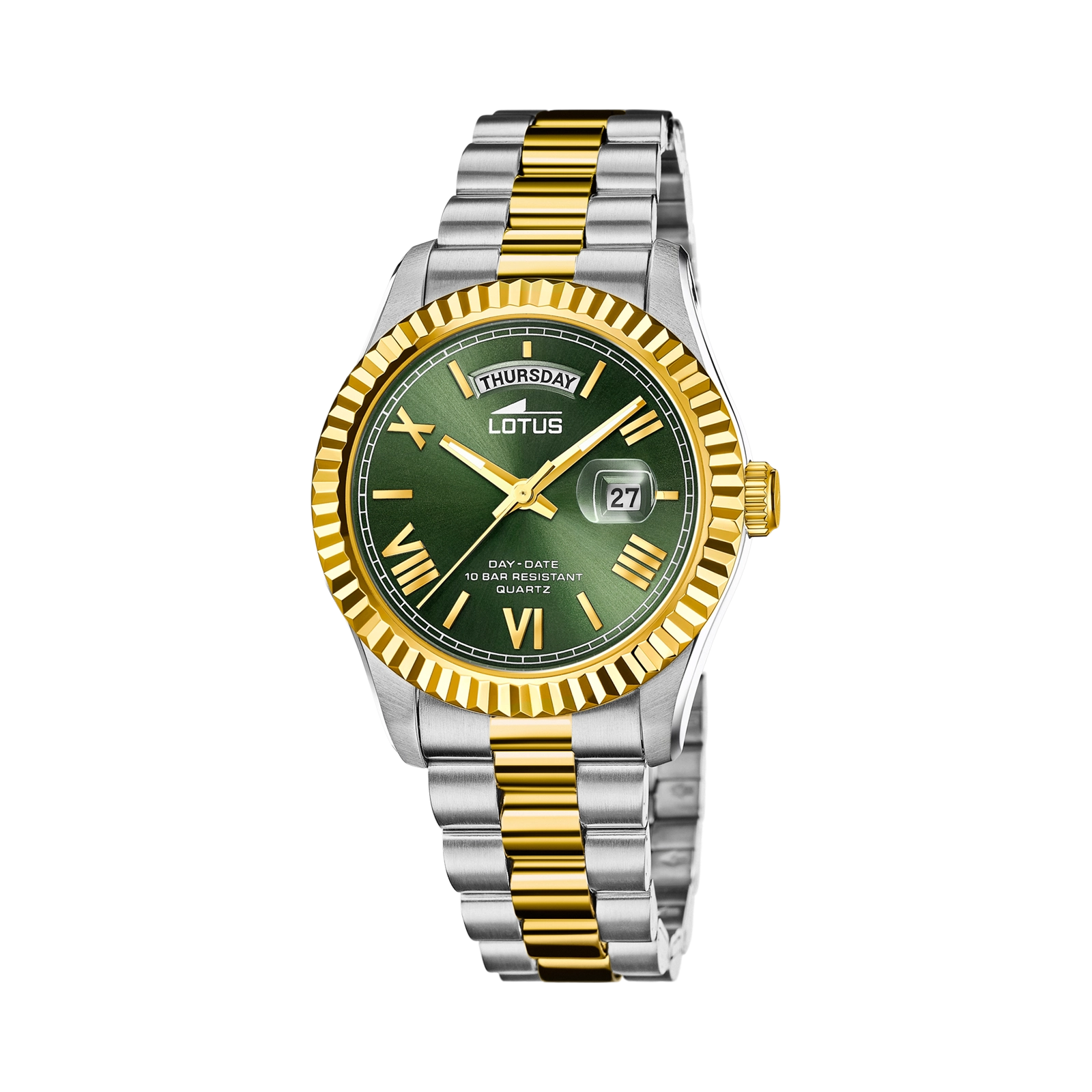 Lotus herrklocka -  dag/datum, bicolor/grön, 41,5 mm