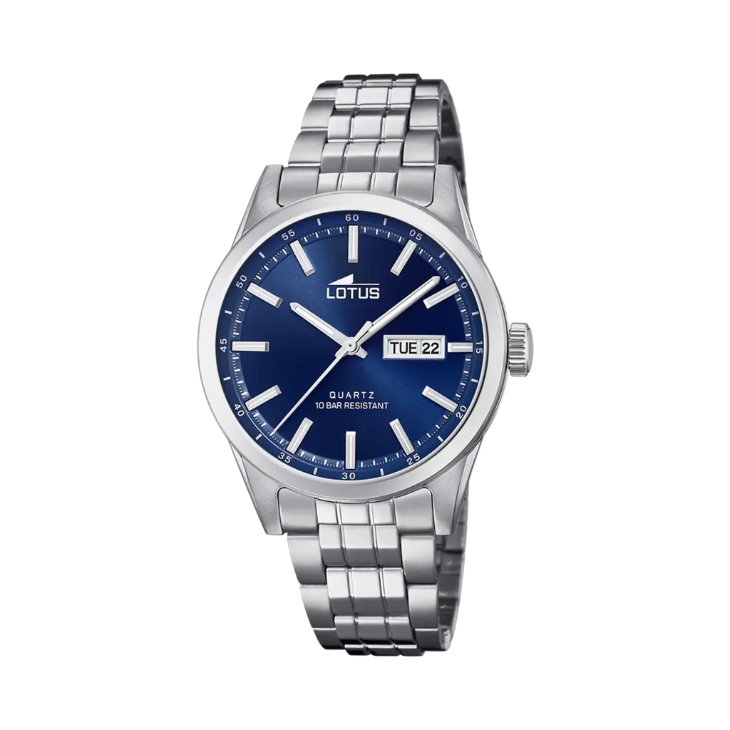 Lotus herrklocka - dag/datum, stål/blå, 42mm