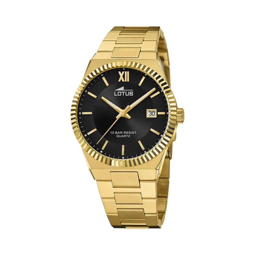 Lotus herrklocka -  datum, guldton/svart, 40 mm